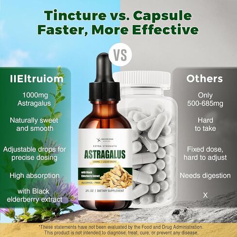 مستخلص سائل جذر استراغالوس عضوي مع نبات البلسان الأسود وفيتامين ج - مكمل استراغالوس 1000 ملغ، مكمل استراغالوس خالي من الكحول، قطرات عشبية لدعم المناعة (30 وجبة) in Kuwait