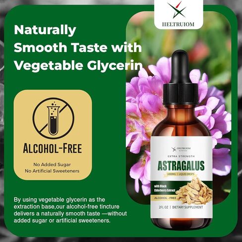 مستخلص سائل جذر استراغالوس عضوي مع نبات البلسان الأسود وفيتامين ج - مكمل استراغالوس 1000 ملغ، مكمل استراغالوس خالي من الكحول، قطرات عشبية لدعم المناعة (30 وجبة) in Kuwait