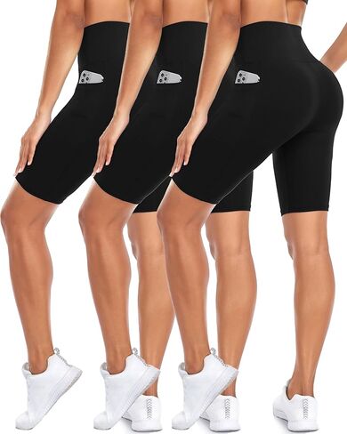 3 Pack Biker Shorts for Women with Pockets - 8" High Waisted Athletic Shorts for Workout Running Yoga Tummy Control in Kuwait