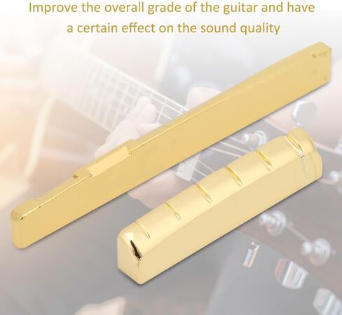 Brass Guitar Nut & Saddle Set for 6-String Acoustic - Golden Metal Bridge Replacement Parts, Improves Tone & Sustain‌(72mm) in Saudi Arabia