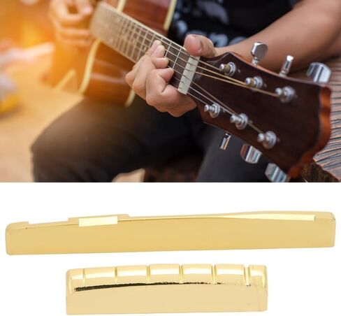 Brass Guitar Nut & Saddle Set for 6-String Acoustic - Golden Metal Bridge Replacement Parts, Improves Tone & Sustain‌(72mm) in Saudi Arabia