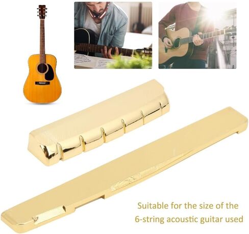 Brass Guitar Nut & Saddle Set for 6-String Acoustic - Golden Metal Bridge Replacement Parts, Improves Tone & Sustain‌(72mm) in Saudi Arabia