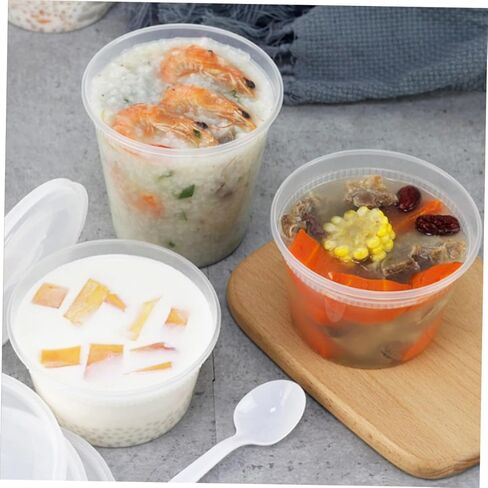 Lurrose 50pcs Disposable Hot and Cold Soup Bowls with Lids 16oz 32oz Takeout Containers for Food and Beverage Storage in Saudi Arabia