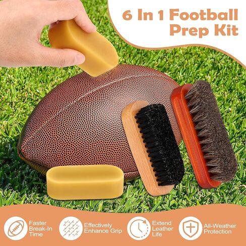 Luxiv 6Pcs Football Prep Kit, 6 in 1 Football Wax for Improved Tack Leather Football Conditioning Set for Enhanced Grip with Soft Horsehair Brush, Hard Hog Bristle Brush, 2 Waxes, Clean Cloth, Bag in Saudi Arabia