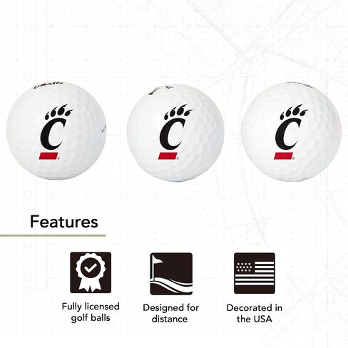 مجموعة من 3 كرات جولف من Desert Cactus University of Cincinnati - UC Bearcats بالألوان الكاملة الثلاثة - ملحق الفريق الرياضي المرخص رسميًا (التصميم A) in Saudi Arabia