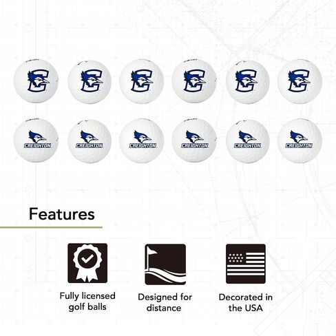 كرات الجولف من Desert Cactus Creighton University مكونة من 12 قطعة - CU Bluejays Full Color Dozen - إكسسوار الفريق الرياضي المرخص رسميًا in Saudi Arabia