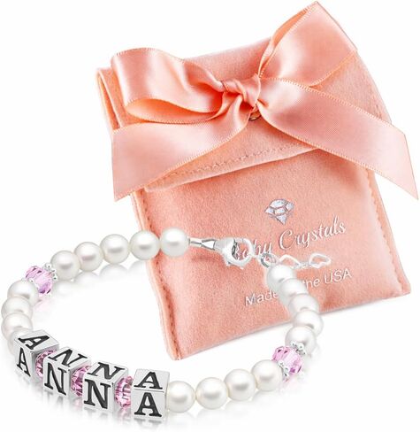 Personalized Brithstone Jewelry, Name Bracelet, Sterling Silver Initial Alphabet Beads, Birthstone Bracelet, Birthday Girl, Baptism Gifts Bracelets for Girls in Kuwait