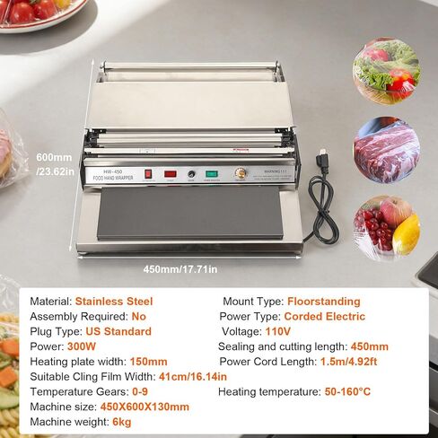 Hand Wrapping Machine, 110V Film Wrapping Machine, 16inch Width Film Sealing Machine, Food Wrap Film Dispenser Wrapper Wrapping Machine for Food Fruit Tray Food Packaging 18/450mm in Kuwait