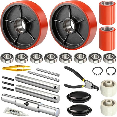 GASHER Pallet Jack/Truck Steering Wheels Set with Axle, Steering Wheels 7"x 2" Pair, Front Load Roller 3" x 3.75" Pair with Bearings,for Most Hand Pallet Jacks in Saudi Arabia