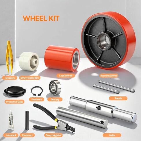 GASHER Pallet Jack/Truck Steering Wheels Set with Axle, Steering Wheels 7"x 2" Pair, Front Load Roller 3" x 3.75" Pair with Bearings,for Most Hand Pallet Jacks in Saudi Arabia