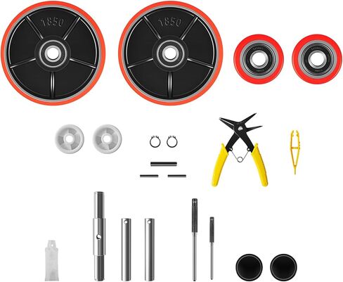 Pallet Jack Wheels Set for Most Manual Pallet Jacks, Full Set with Axles, Pair of Steering Wheels 7"x 2" and Load Roller 3" x 3.75" with Bearings ID 20mm, Entry Roller/Protective Caps, Poly Tread Red in Saudi Arabia