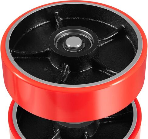 Pallet Jack Wheels Set for Most Manual Pallet Jacks, Full Set with Axles, Pair of Steering Wheels 7"x 2" and Load Roller 3" x 3.75" with Bearings ID 20mm, Entry Roller/Protective Caps, Poly Tread Red in Saudi Arabia