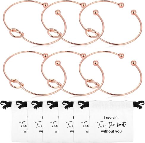 Tie the Knot Bracelet Bridesmaid Gifts Set of 8/6/4 With Linen Cotton Small Drawstring Bags,Bridesmaids Proposal Gifts,Tie the Love Knot Bridesmaid Bracelet for Women Wedding in Kuwait