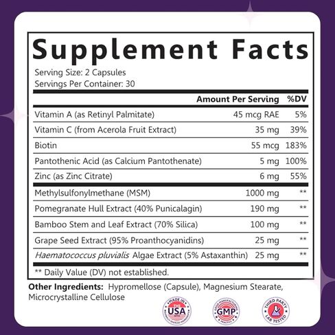 معزز الكولاجين ساريز جلو بوست - MSM، سيليكا الخيزران، أستازانتين، الرمان، البيوتين وبذور العنب - يدعم إنتاج الكولاجين وحمايته، تجديد البشرة، قوة الشعر والأظافر - كمية تكفي 30 يومًا in Kuwait