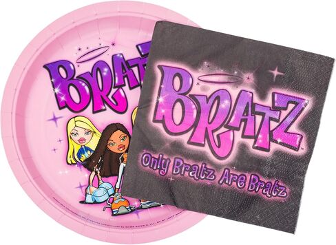 Silver Buffalo Bratz Dolls Featuring Yasmin, Sasha, Jade, and Cloe 32 Pack Partyware Disposable Paper Plates and Napkins in Kuwait