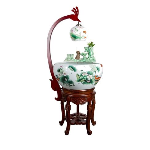 Small Fish Tank Aquarium Fish Tank Ceramic Cabinet Multicolored Lotus Goldfish Tank Floor-to-Ceiling Flow Water Tank Home Porch Living Room Viewing Fish Bowl Fish Tank Kit(A) in Saudi Arabia