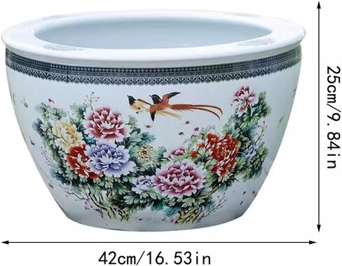Small Fish Tank Ceramic Decorative Fish Tank Outdoor Lotus Water Lily Breeding Basin Courtyard Garden Fish Tank Decoration Fish Tank Kit(42cm) in Saudi Arabia