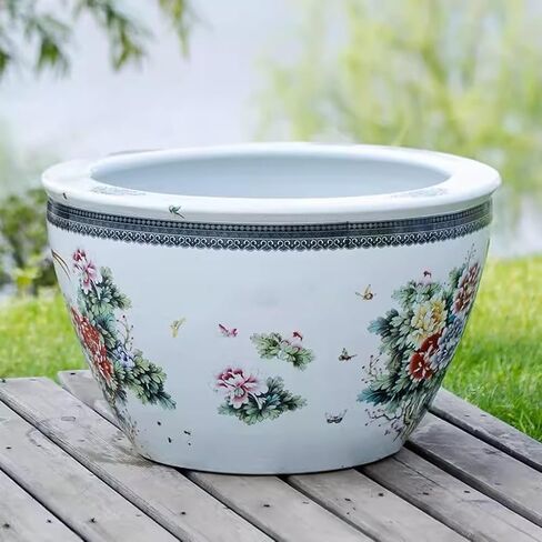 Small Fish Tank Ceramic Decorative Fish Tank Outdoor Lotus Water Lily Breeding Basin Courtyard Garden Fish Tank Decoration Fish Tank Kit(42cm) in Saudi Arabia