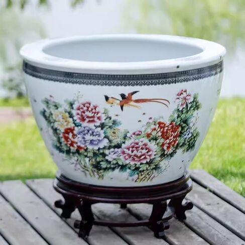 Small Fish Tank Ceramic Decorative Fish Tank Outdoor Lotus Water Lily Breeding Basin Courtyard Garden Fish Tank Decoration Fish Tank Kit(42cm) in Saudi Arabia