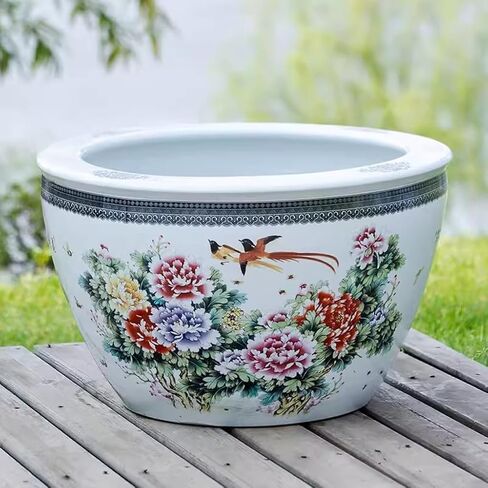 Small Fish Tank Ceramic Decorative Fish Tank Outdoor Lotus Water Lily Breeding Basin Courtyard Garden Fish Tank Decoration Fish Tank Kit(42cm) in Saudi Arabia