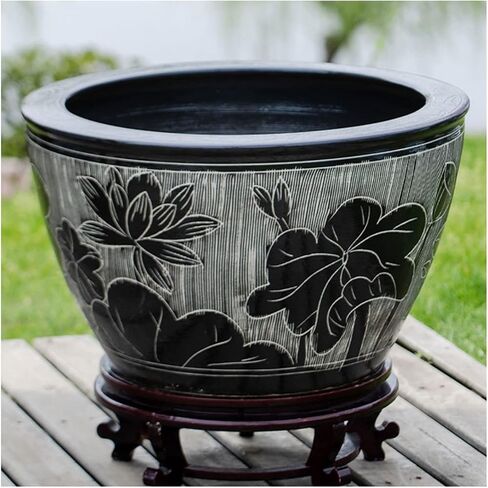 Small Fish Tank Goldfish Ceramic Tank Fish Culture Tank Living Room Lotus Large Water Tank Courtyard Aquarium Fish Tank Fish Tank Kit(B,53cm) in Saudi Arabia