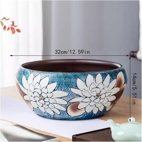 Small Fish Tank Porcelain Fish Tank Turtle Basin Hydroponic Plant Water Lily Bowl Water Tank Desktop Decoration Decoration Fish Tank Kit(32cm) in Saudi Arabia