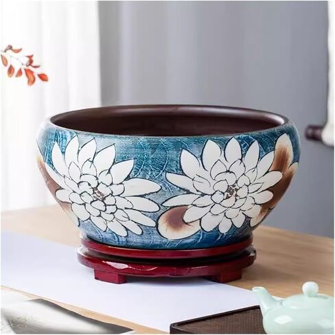 Small Fish Tank Porcelain Fish Tank Turtle Basin Hydroponic Plant Water Lily Bowl Water Tank Desktop Decoration Decoration Fish Tank Kit(32cm) in Saudi Arabia