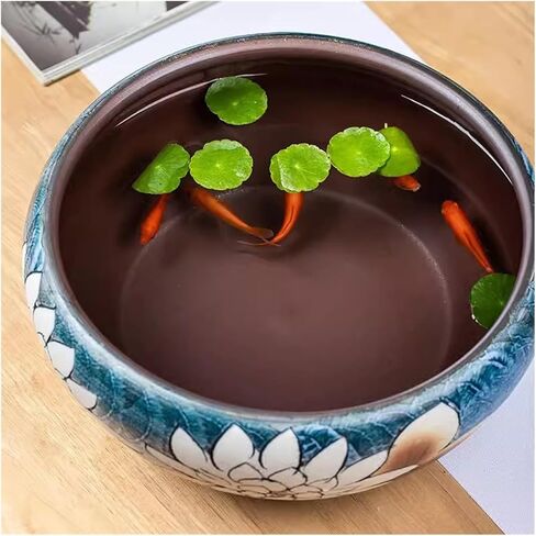 Small Fish Tank Porcelain Fish Tank Turtle Basin Hydroponic Plant Water Lily Bowl Water Tank Desktop Decoration Decoration Fish Tank Kit(32cm) in Saudi Arabia