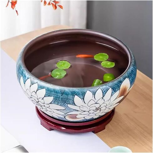 Small Fish Tank Porcelain Fish Tank Turtle Basin Hydroponic Plant Water Lily Bowl Water Tank Desktop Decoration Decoration Fish Tank Kit(32cm) in Saudi Arabia