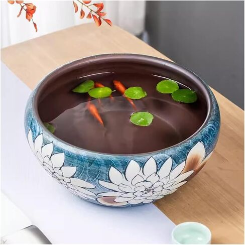 Small Fish Tank Porcelain Fish Tank Turtle Basin Hydroponic Plant Water Lily Bowl Water Tank Desktop Decoration Decoration Fish Tank Kit(32cm) in Saudi Arabia