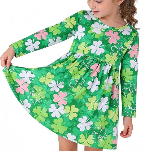 nebljgo Toddler Girls Dress Farm Cute Animal Print Dresses Long Sleeve 2-8Y in Kuwait