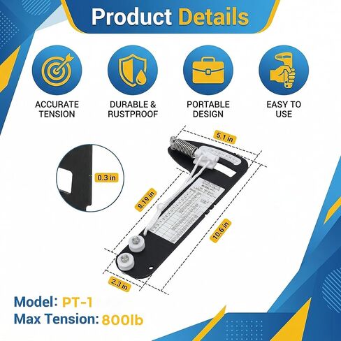 PT-1 Sailboat Rigging Tension Gauge, Professional Hands-Off Wire Rope Tool Rated 360Kg(800 lb), Fits 2.55mm/3mm/4mm Cable, Accurate Sailboat Tension Meter for Optimal Sail Performance in Kuwait