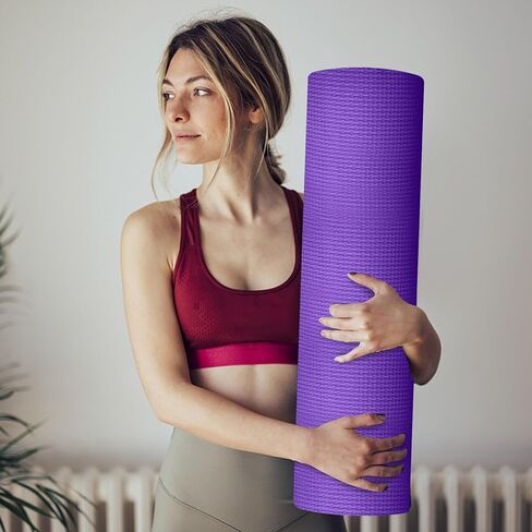 Hot Yoga Mat, 1/4" Non-Slip Anti-Tear Extra Thick High Density Exercise Mat with Carrying Strap,Soft Large Fitness Mat for Home Workout,Exercise,Fitness,Pilates,Stretching,Gym in Saudi Arabia