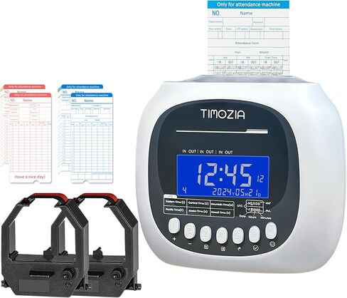 Time Clock with Passcode, Auto-Align Time Card Machine, 6 Punches per Day Time Clock Punch Machine with 100 Time Cards, 2 Ink Ribbons and 4 Racks(White, Military Time) in Kuwait