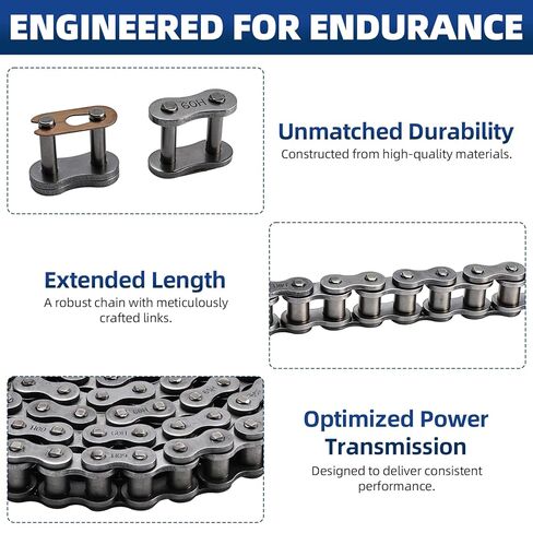 #60H Roller Chain, 10 Feet Carbon Steel Chain with 4 Free Connecting Links (159 Links) in Kuwait