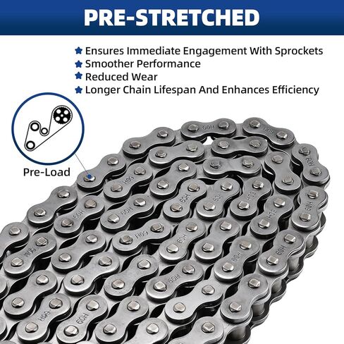 #60H Roller Chain, 10 Feet Carbon Steel Chain with 4 Free Connecting Links (159 Links) in Kuwait