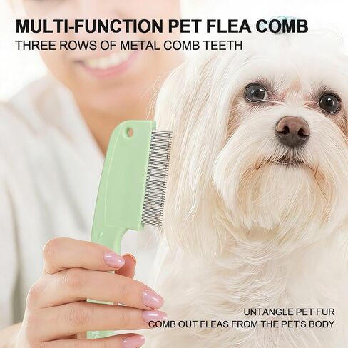 الأخضر 3-Row الحيوانات الأليفة مشط البرغوث غرامة الأسنان مشط معدني مشط القمل للكلاب الصغيرة والقطط إزالة الشعر فضفاضة الأوساخ البراغيث in Kuwait