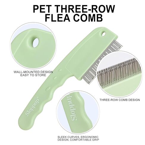 الأخضر 3-Row الحيوانات الأليفة مشط البرغوث غرامة الأسنان مشط معدني مشط القمل للكلاب الصغيرة والقطط إزالة الشعر فضفاضة الأوساخ البراغيث in Kuwait