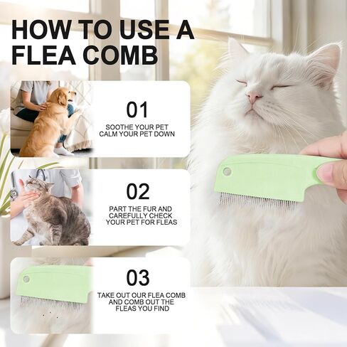 الأخضر 3-Row الحيوانات الأليفة مشط البرغوث غرامة الأسنان مشط معدني مشط القمل للكلاب الصغيرة والقطط إزالة الشعر فضفاضة الأوساخ البراغيث in Kuwait