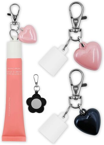 غطاء مفاتيح الشفاه بلسم شفة لمعان الشفاه 2pcs - حاملي قبعات بلسم الشفاه الرئيسية مع سحر قلب مرآة مقابل 0.5 أوقية 0.35 أوقية in Kuwait