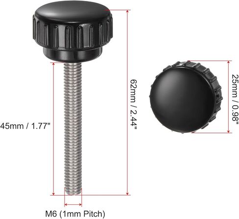4 قطع مخرش لقط المقابض M6 × 45 ملم متري 304 الفولاذ المقاوم للصدأ ذكر الموضوع الإبهام المسمار على نوع 25 ملم البلاستيك جولة رئيس الخيوط اليد الترباس مسمار المقابض الأسود in Saudi Arabia