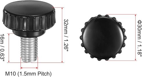 uxcell 8pcs Knurled Clamping Knobs M10 x 16mm Metric Zinc Plated Carbon Steel Male Thread Thumb Screw on Type 30mm Plastic Round Head Threaded Hand Bolt Stud Knobs Black in Saudi Arabia