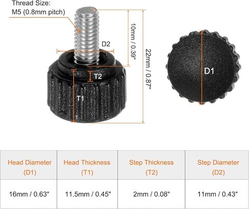 20pcs Knurled Clamping Knobs Thumb Screws M5 x 10mm Metric Male Thread 16mm Matte Plastic Head 304 Stainless Steel Stud Hand Threaded Knob Thumbscrew Handle, Black in Saudi Arabia