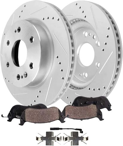 Detroit Axle - Front Brake Kit for 2016-2020 Kia Sorento 2017-2018 Santa Fe Sport, 2019 Drilled and Slotted Disc Brake Rotors Ceramic Brakes Pads with Hardware Replacement : 12.60" inch Rotors in Saudi Arabia