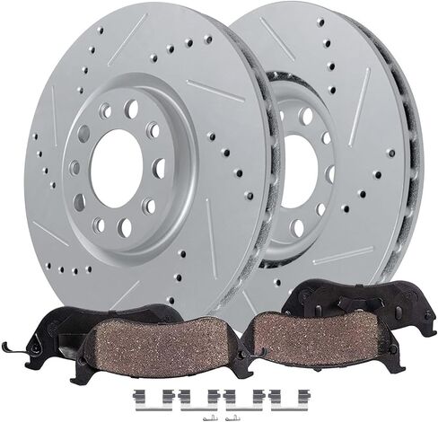 Detroit Axle - Front Brake Kit for 2016-2020 Kia Sorento 2017-2018 Santa Fe Sport, 2019 Drilled and Slotted Disc Brake Rotors Ceramic Brakes Pads with Hardware Replacement : 12.60" inch Rotors in Saudi Arabia