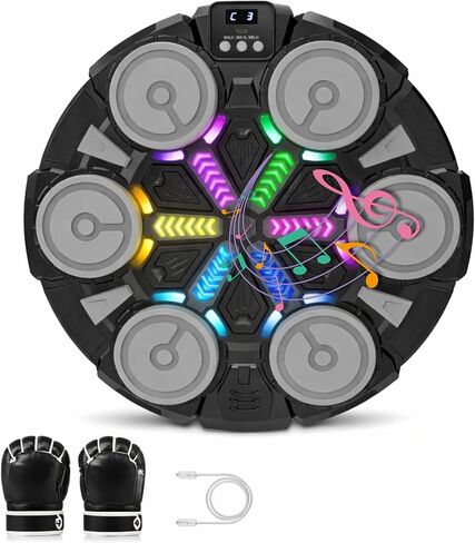 آلة ملاكمة موسيقية - وسادة ملاكمة حائطية بلوتوث مزودة بإضاءة LED، معدات تدريب ممتعة للأطفال والكبار، وسادة ملاكمة منزلية على الحائط مع قفازات، لجميع الأعمار - هدية مثالية من RedRoko in Kuwait