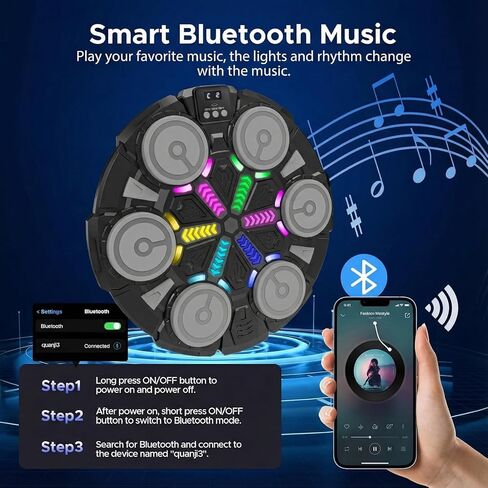 آلة ملاكمة موسيقية - وسادة ملاكمة حائطية بلوتوث مزودة بإضاءة LED، معدات تدريب ممتعة للأطفال والكبار، وسادة ملاكمة منزلية على الحائط مع قفازات، لجميع الأعمار - هدية مثالية من RedRoko in Kuwait