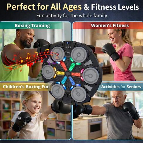 آلة ملاكمة موسيقية - وسادة ملاكمة حائطية بلوتوث مزودة بإضاءة LED، معدات تدريب ممتعة للأطفال والكبار، وسادة ملاكمة منزلية على الحائط مع قفازات، لجميع الأعمار - هدية مثالية من RedRoko in Kuwait