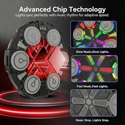 آلة ملاكمة موسيقية - وسادة ملاكمة حائطية بلوتوث مزودة بإضاءة LED، معدات تدريب ممتعة للأطفال والكبار، وسادة ملاكمة منزلية على الحائط مع قفازات، لجميع الأعمار - هدية مثالية من RedRoko in Kuwait