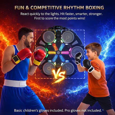 آلة ملاكمة موسيقية - وسادة ملاكمة حائطية بلوتوث مزودة بإضاءة LED، معدات تدريب ممتعة للأطفال والكبار، وسادة ملاكمة منزلية على الحائط مع قفازات، لجميع الأعمار - هدية مثالية من RedRoko in Kuwait